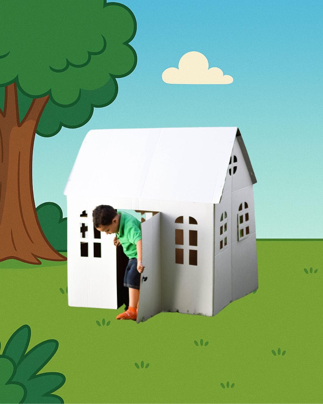 1 Casita blanca corrugada con Stickers Med.100x80x1.25cm