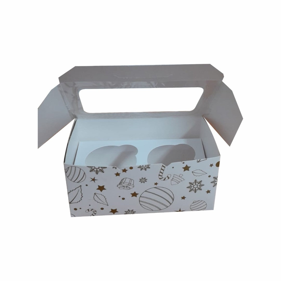 20 Caja para 2 Cupcake Collage Navideño Oro Med.17x9.5x8cm