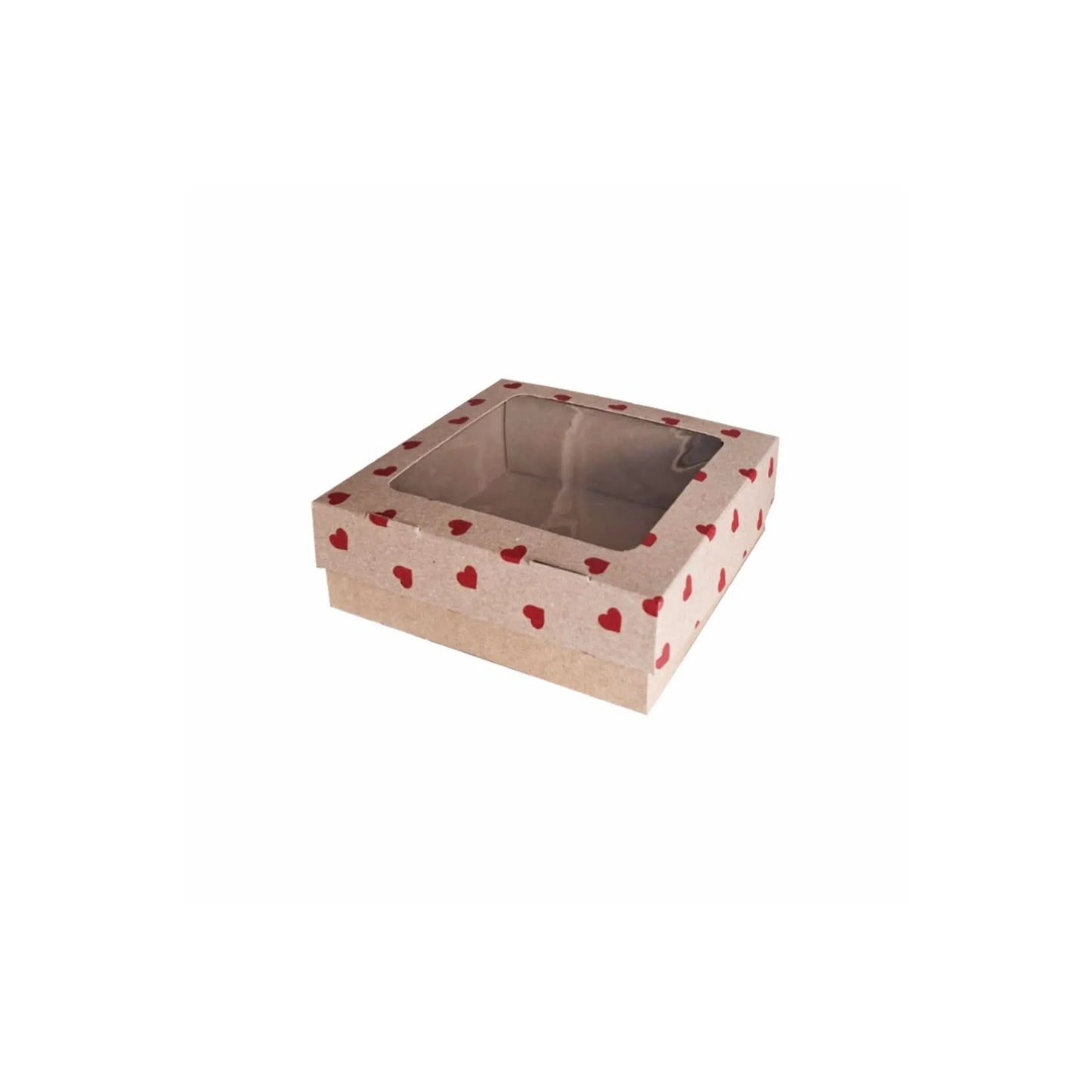 caja en kraft con venta en celofán corazones rojos