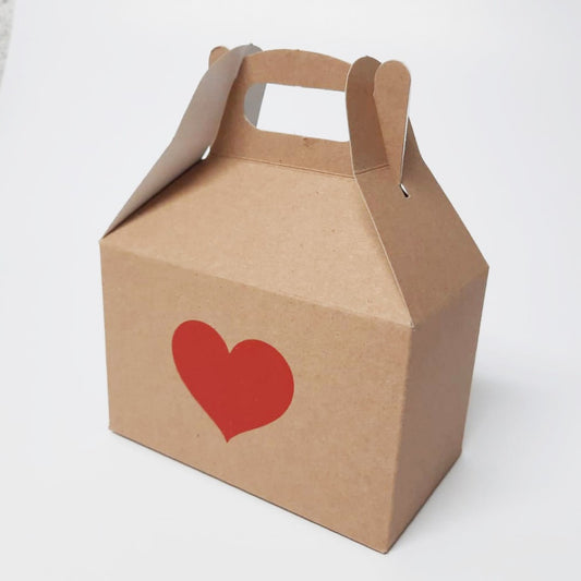 10 Caja Lonchera Kraft Corazones Med.16x8.5x10cm