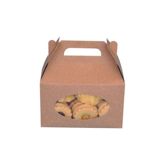 25 Caja Lonchera con Ventana Ovalada kraft Med.16x7.5x9cm