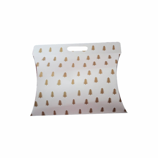 10 Caja tipo Almohada Blanca Pinos Dorados Med.32x26x7.5cm