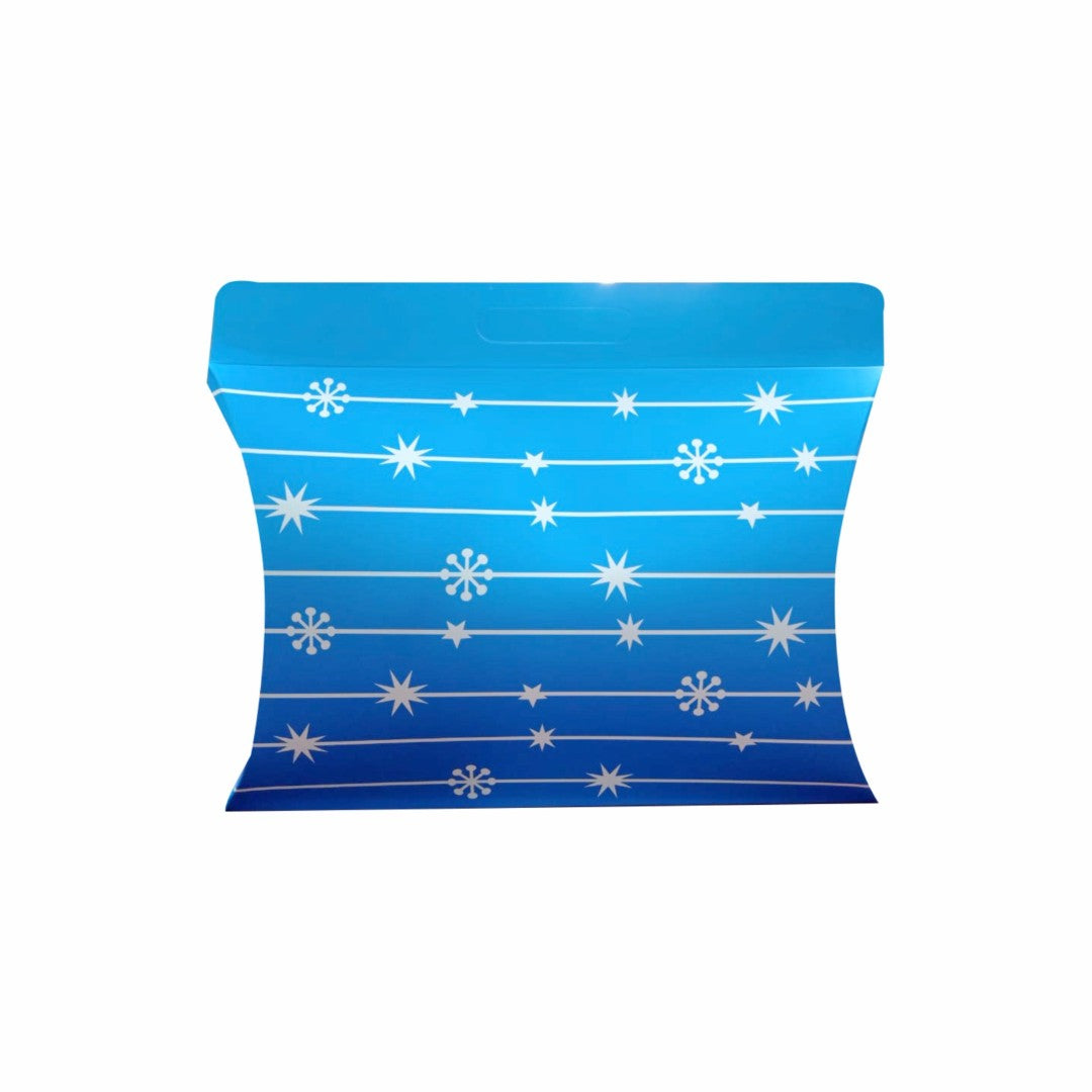Caja tipo Almohada con Asa Estrella Navideña Azúl