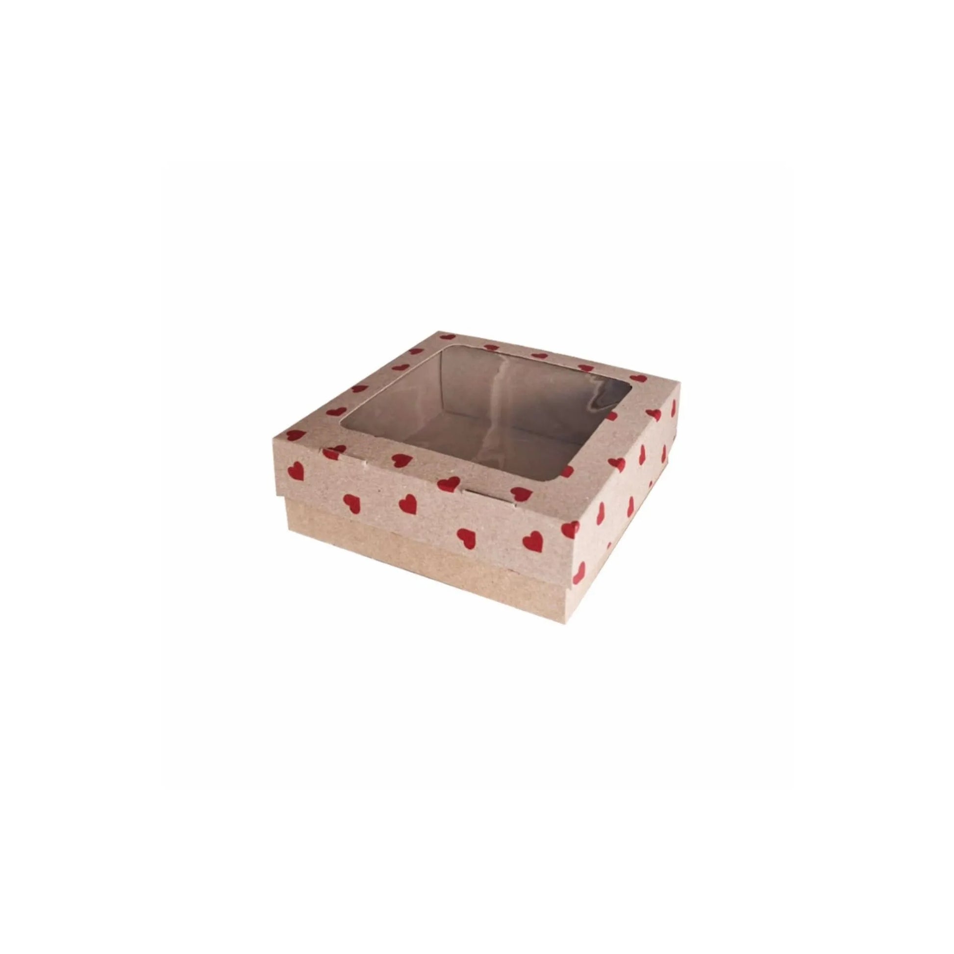 caja en kraft con venta en celofán corazones rojos 