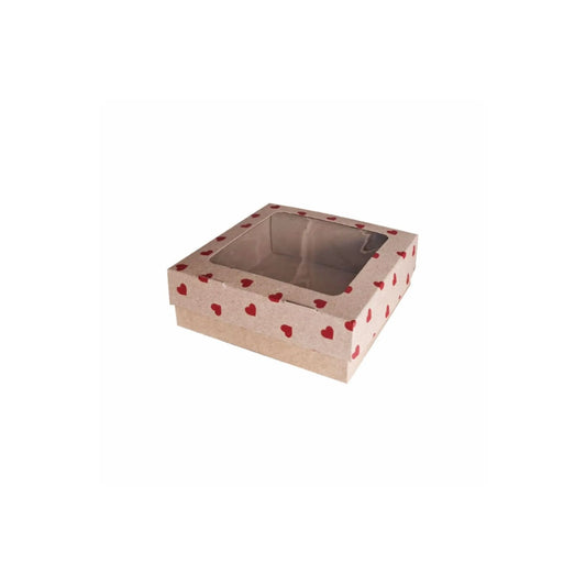 caja en kraft con venta en celofán corazones rojos 