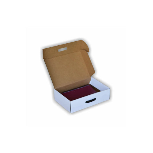caja maletin corrugado blanco con asa