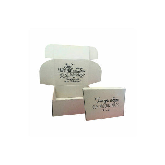 caja para padrinos kraft letras negras 