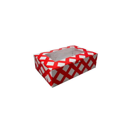 caja para postres o cup cakes navideña lineas rojas 