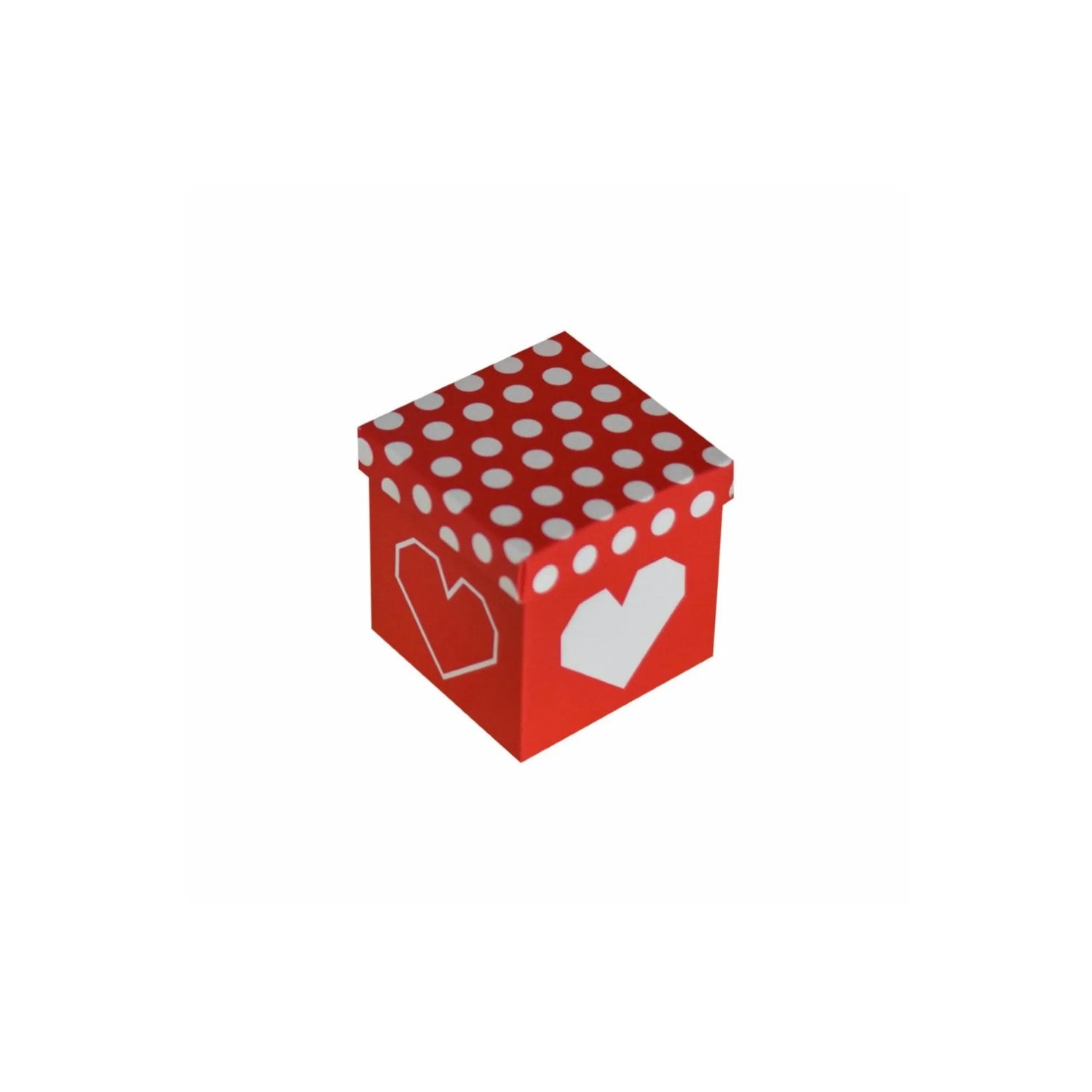 caja para regalo muñeca roja corazones blancos tapa lunares blancos 