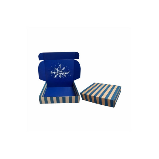 caja para regalo navidad interior azul rayas azules