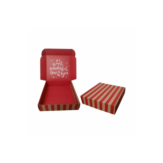 caja para regalo navideño roja con rayas 