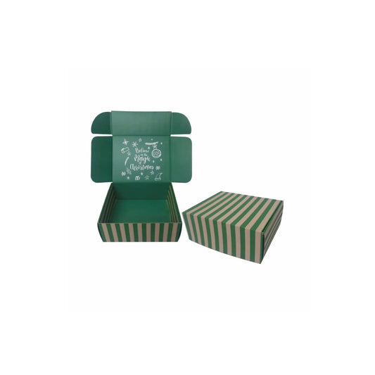caja para regalo navideña interior verde rayas verdes 