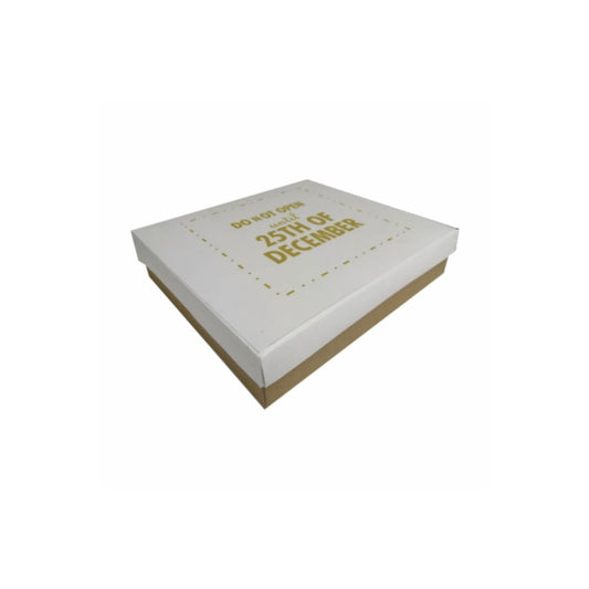 caja para regalo 25 diciembre tapa blanca base dorada 