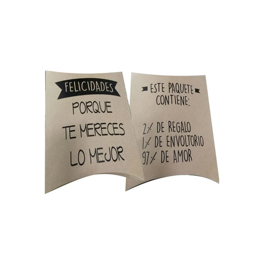 caja para regalo tipo almohada felicidades 