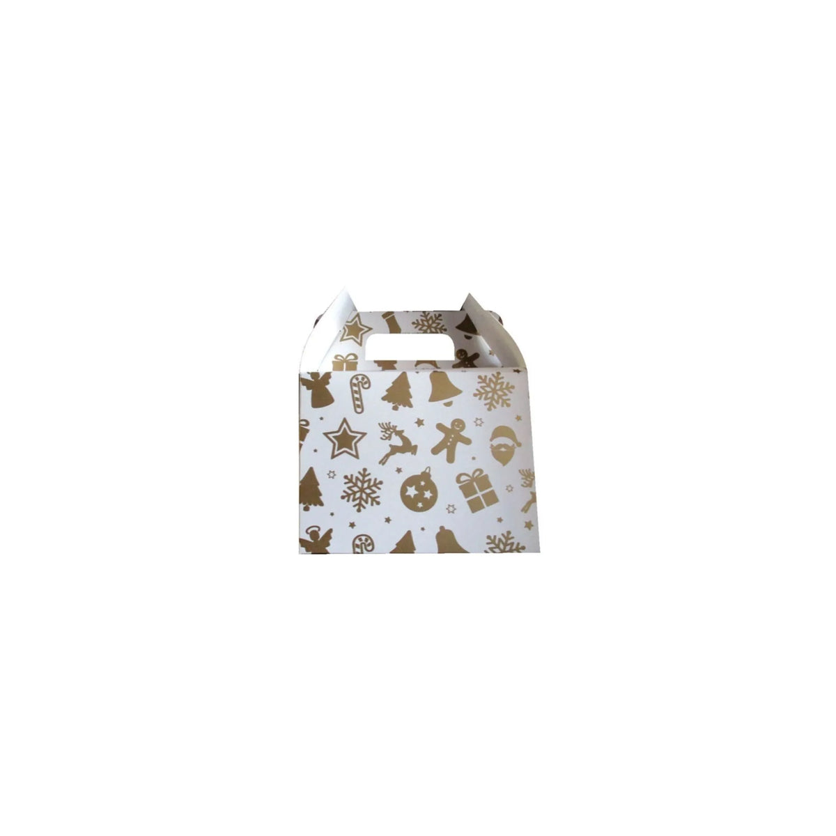 caja para regalo tipo lonchera navideña blanca con dorado 