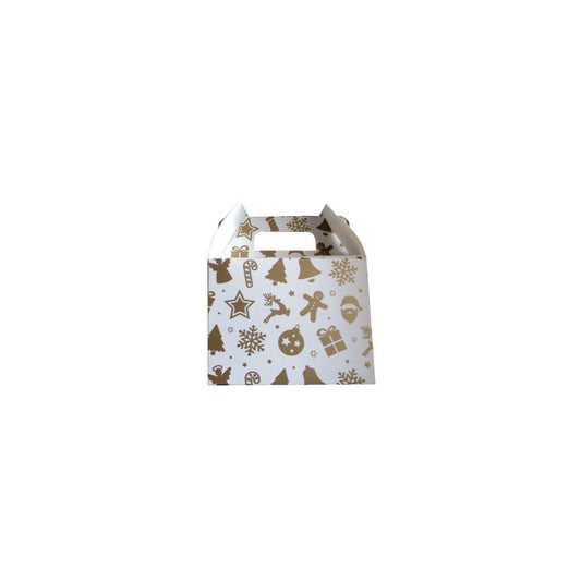 caja para regalo tipo lonchera navideña blanca con dorado 