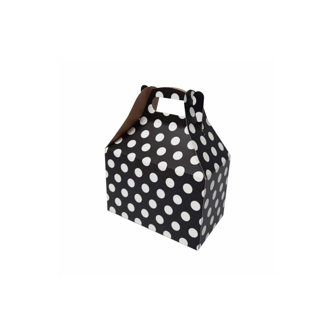 caja lonchera negra con lunares blancos 