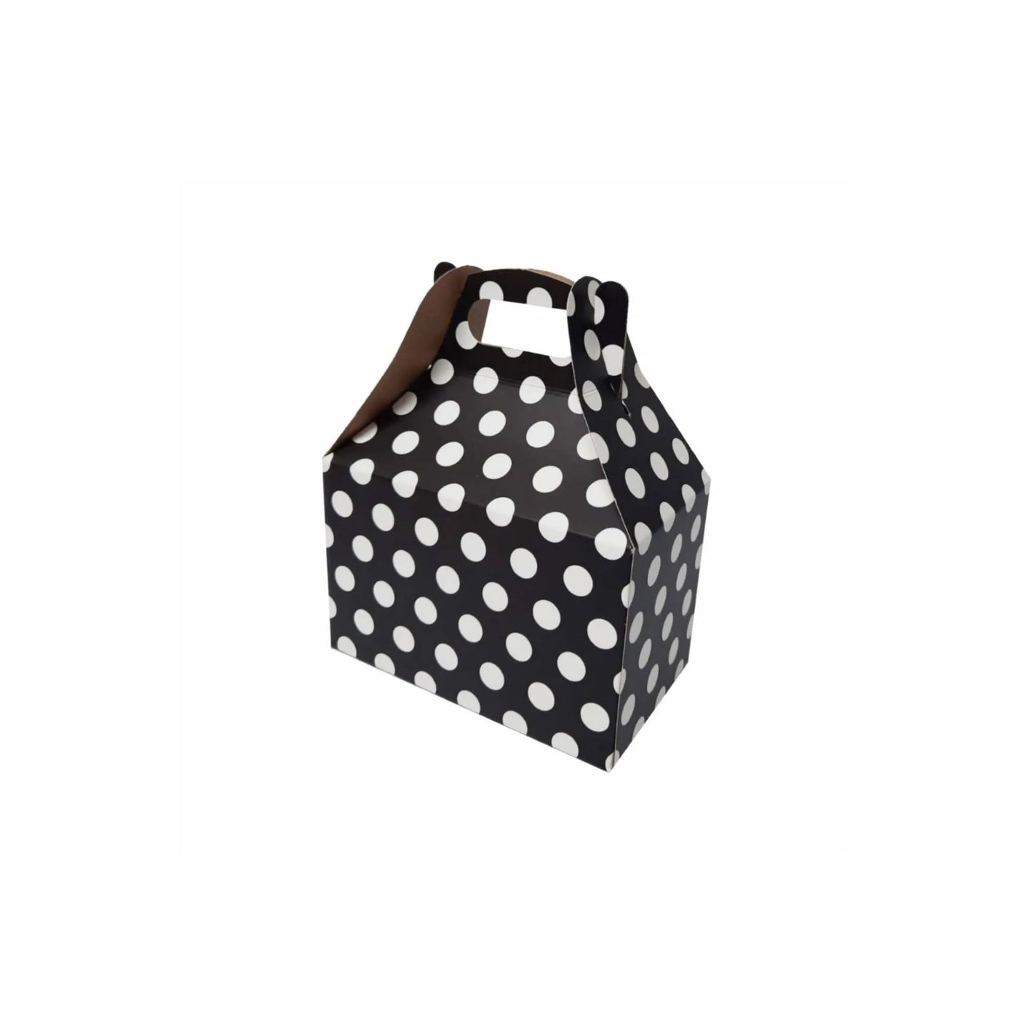 caja lonchera negra con lunares blancos 